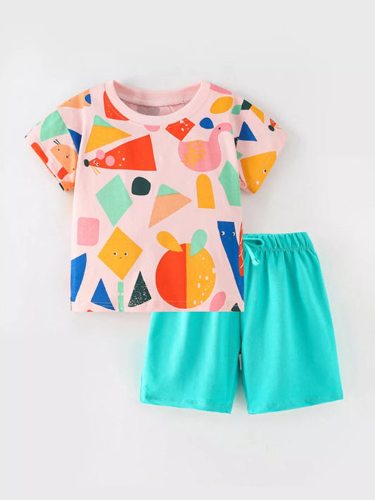 Children's Colorful Geometric Top and Shorts Set
