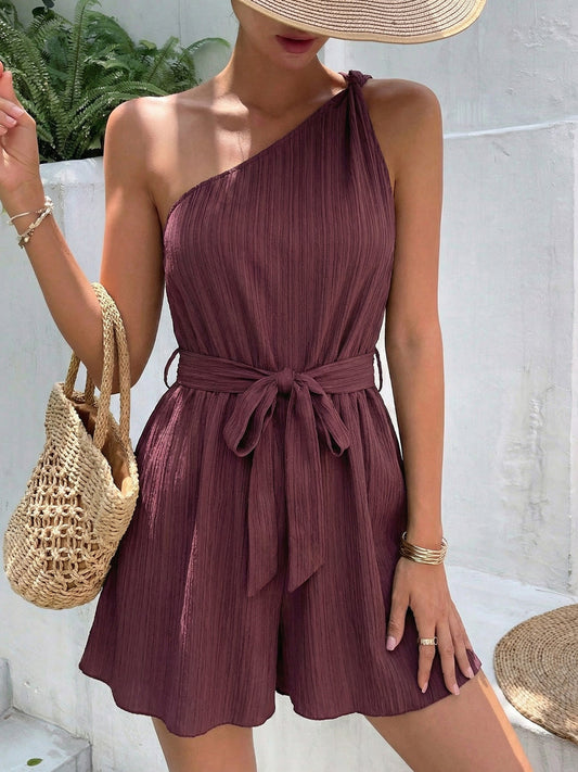 One-Shoulder Tie Waist Romper
