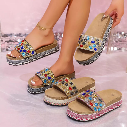 Rhinestone Open Toe Platform Sandals