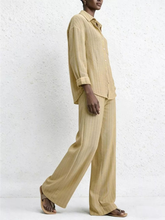 Striped Button Up Shirt and Pants Set