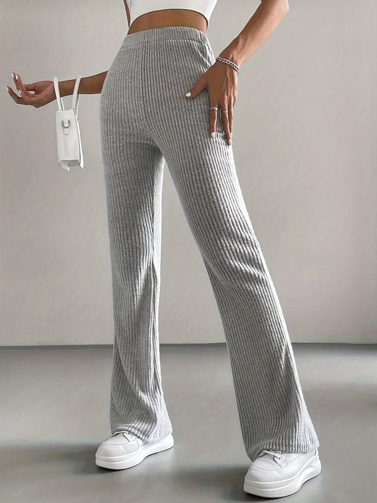 Ribbed Knit High Waist Flare Pants