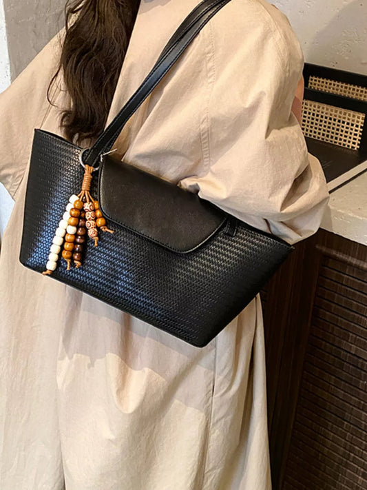 Texture Tote Bag with Beaded Charm