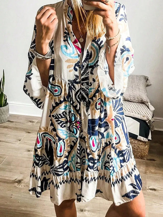Bohemian Print Tiered Mini Dress