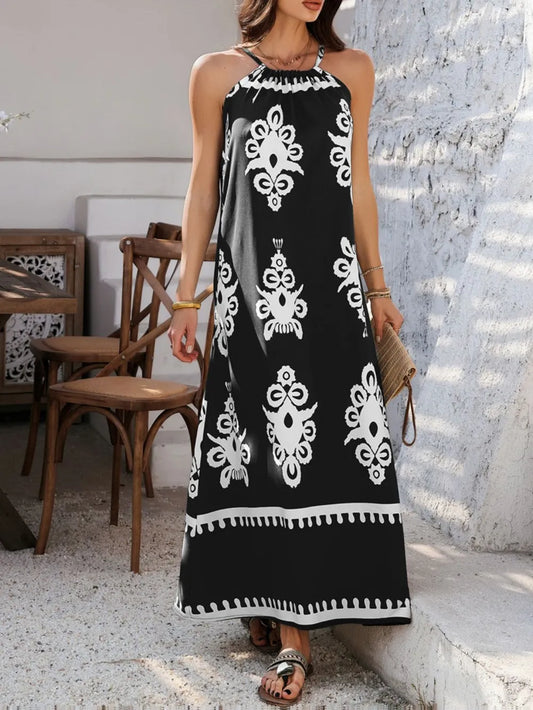 Devine Grecian Neck Printed Maxi Dress