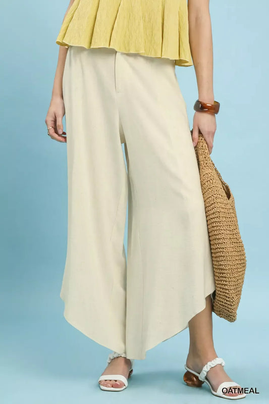 Umgee Flowy Asymmetrical Hem Wide Leg Pants