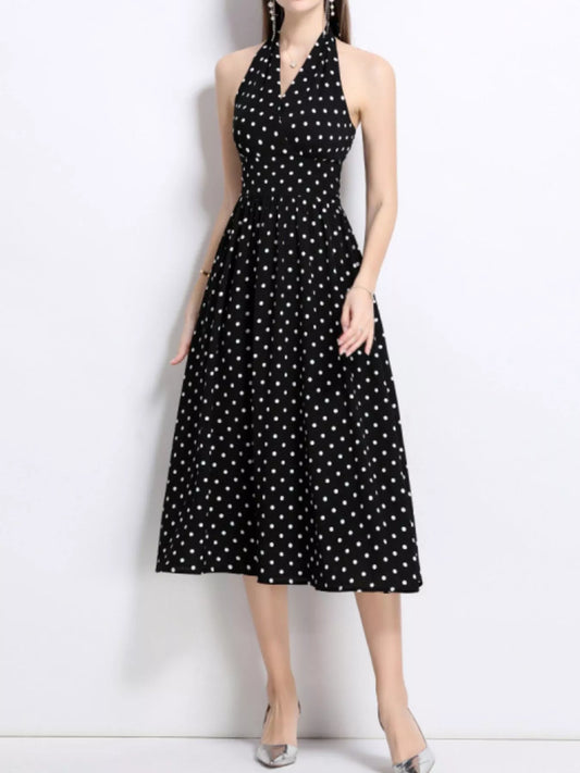 Polka Dot Halter Neck Midi Dress