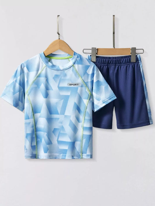 Children's Geometric Print Quick Dry Tee and Shorts Set