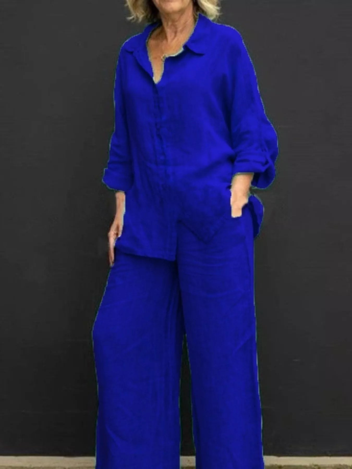 Full Size Long Sleeve Shirt and Pants Set Plus Size