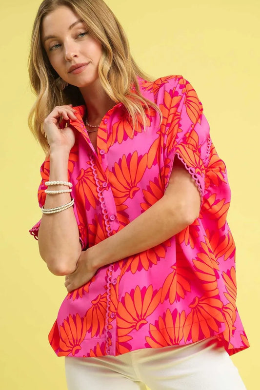 Umgee Printed Button-Up Relaxed Shirt