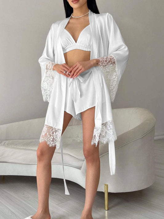 Cami & Lace Trim Cardigan & Shorts Lounge Set