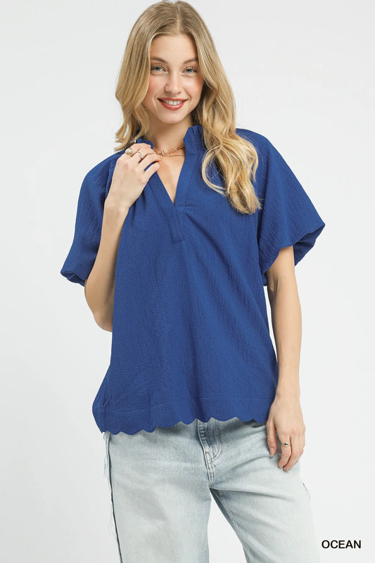 Scalloped Hem Textured Blouse