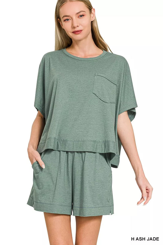 Zenana Exposed Seam Boxy Top & Shorts Set