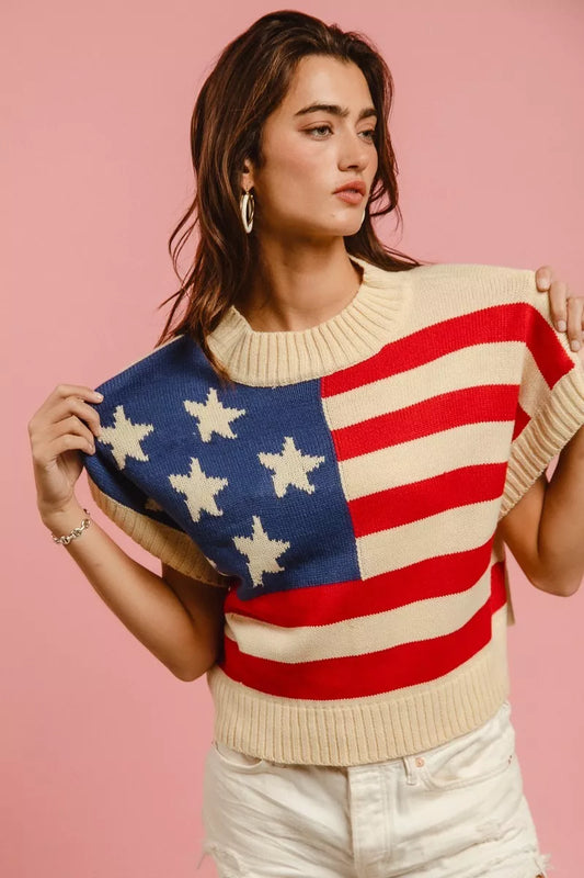 BiBi Star Patches American Flag Sleeveless Sweater