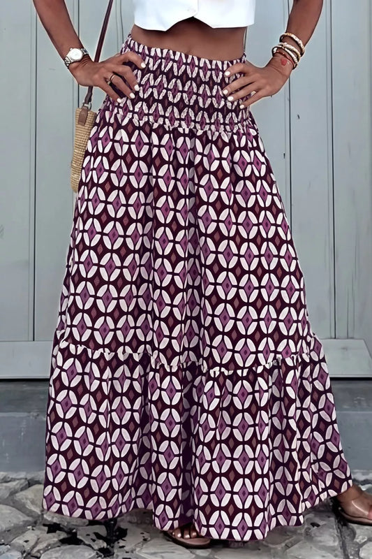 Geometric Print Smocked Waist Maxi Skirt