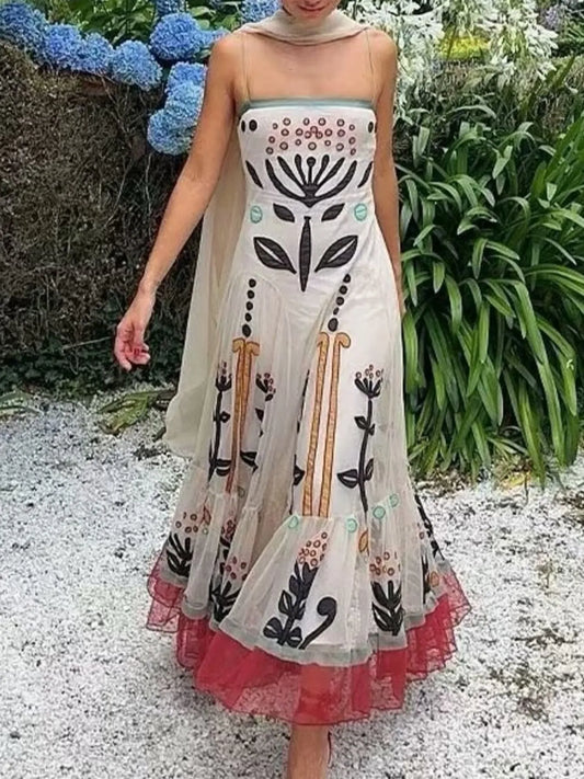 Ruffled Hem Square Neck Maxi Dress