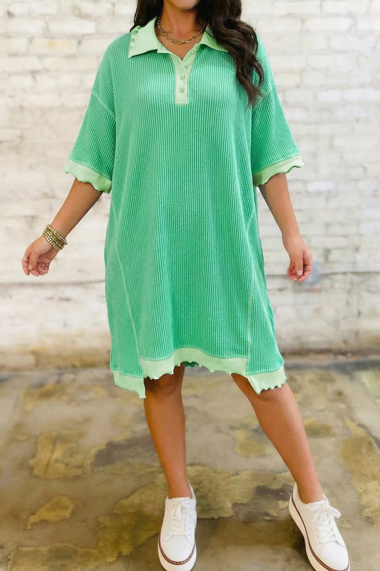 Casual Polo Collar Half Sleeve Mini Dress