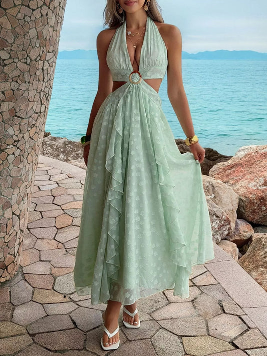 Ruffled Halter Neck Maxi Dress