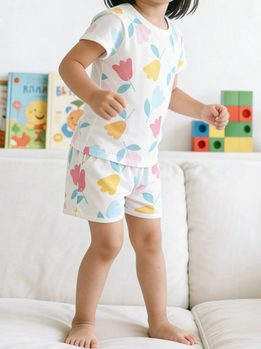 Children's Floral Print Tee and Shorts Set