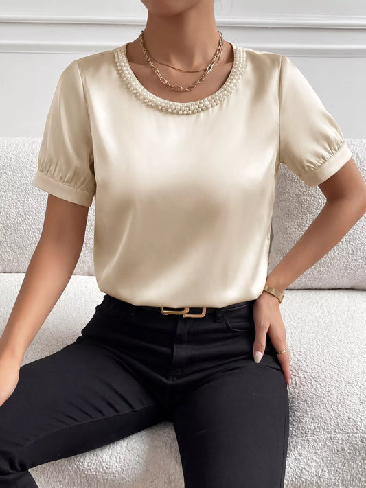 Pearl Trim Satin Bodysuit
