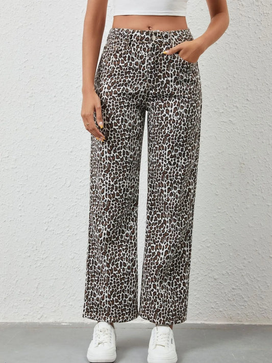 Leopard Print Wide Leg Jeans