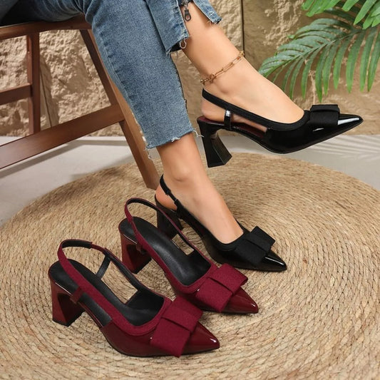 Point Toe Block Heels Slingback Sandals