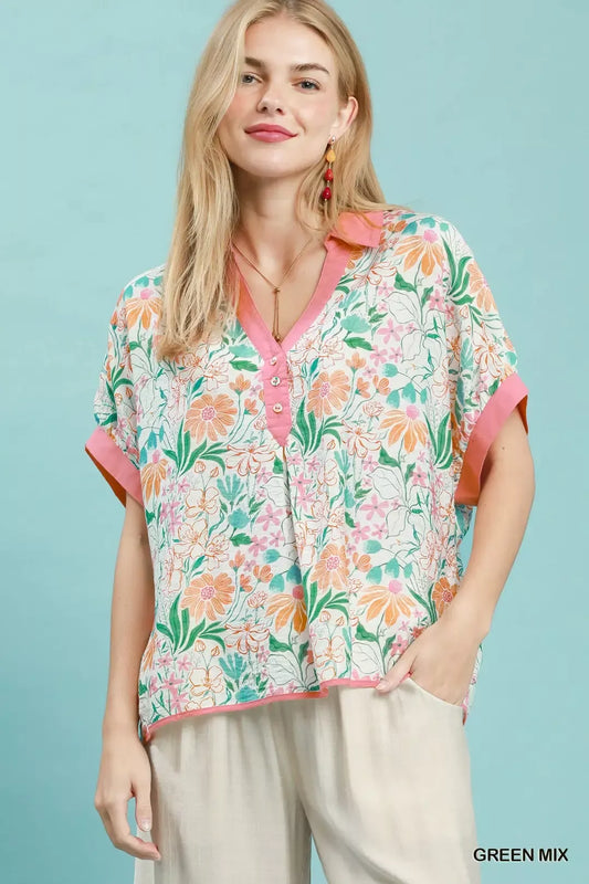 Umgee Floral Print Oversized Top