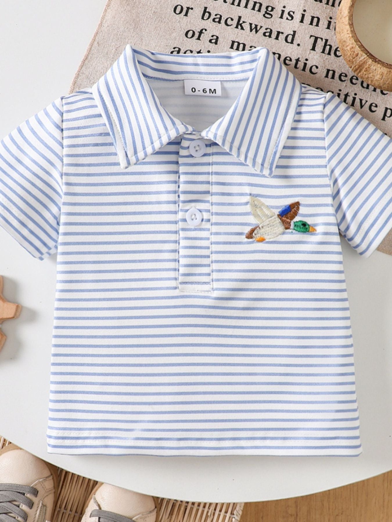 Children's Striped Embroidered Duck Polo