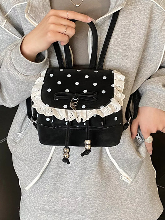 Polka Dot Lace Trim Backpack Bag