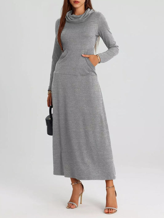 Cowl Neck Long Sleeve Midi Dress