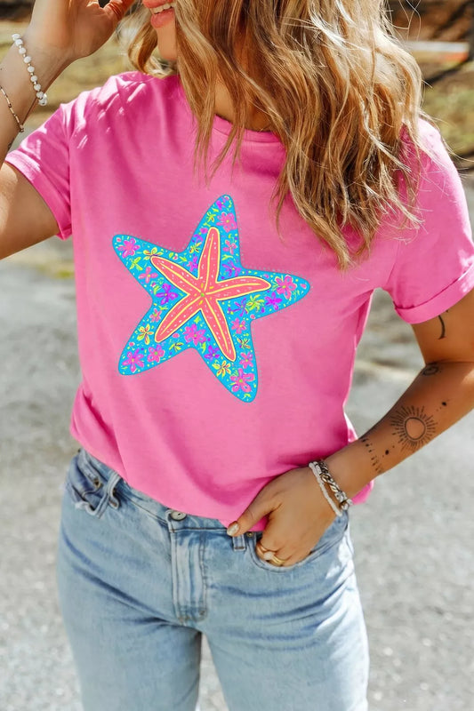 Starfish Graphic Round Neck T-Shirt