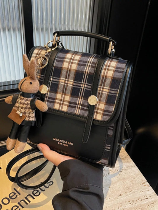 Plaid Pattern Flap Backpack Bag