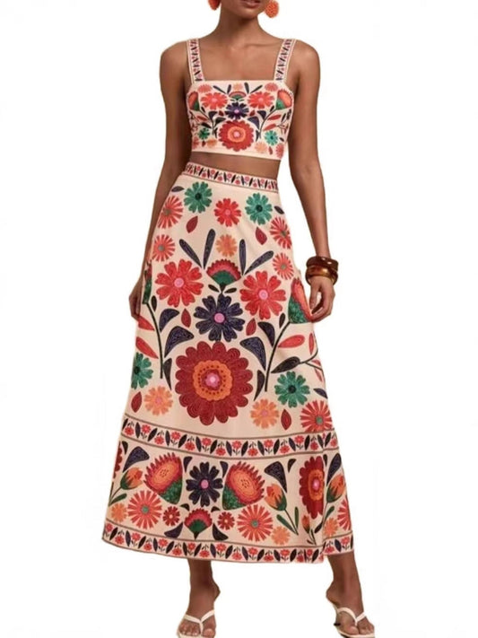 Floral Print Crop Top and Skirt Set
