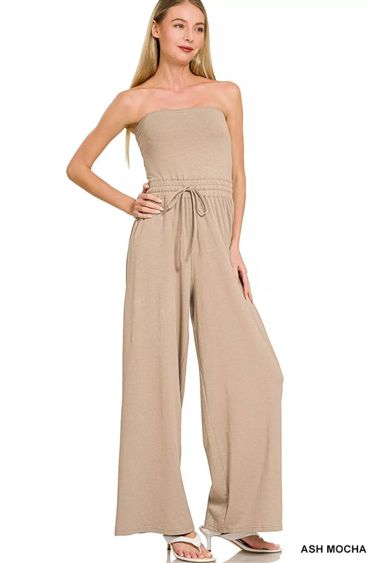Zenana Tube Top Jumpsuit with Drawstring Waist