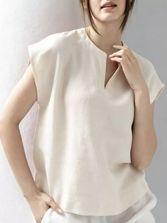 Notched Cap Sleeve Blouse