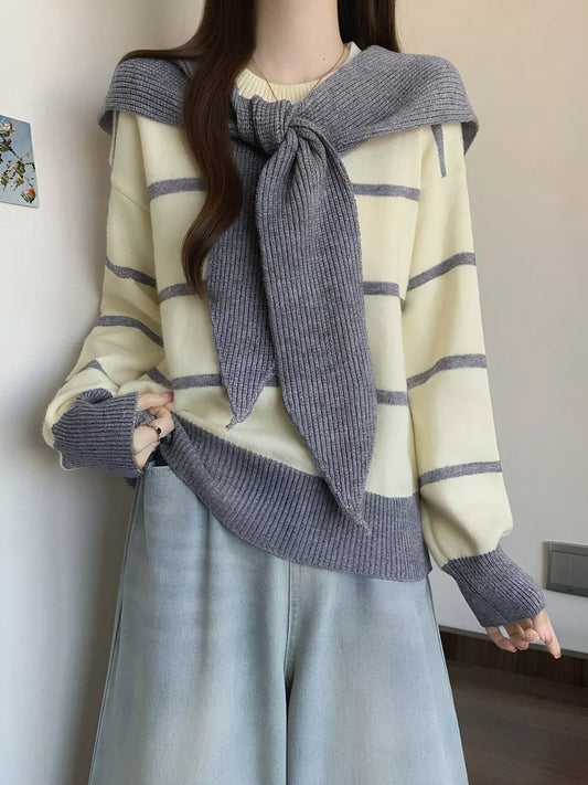 Striped Round Neck Long Sleeve Sweater
