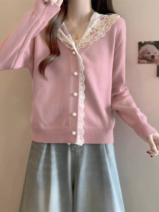 Lace Trim Hooded Cardigan