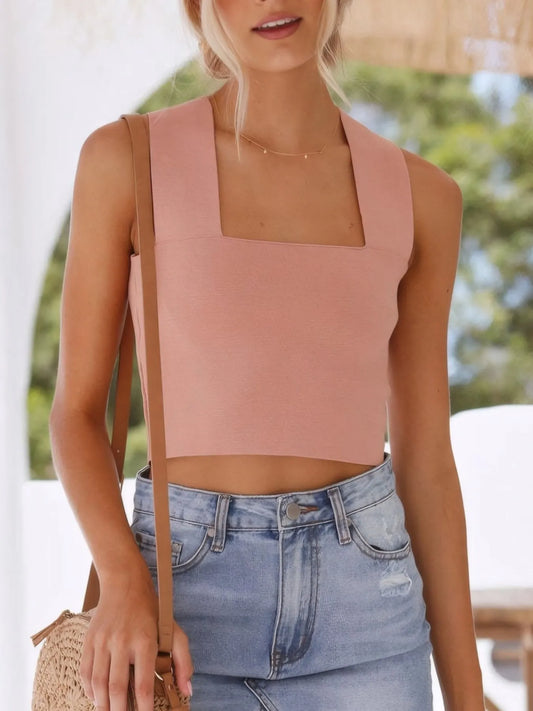 Square Neck Ribbed Crop Tank Top
