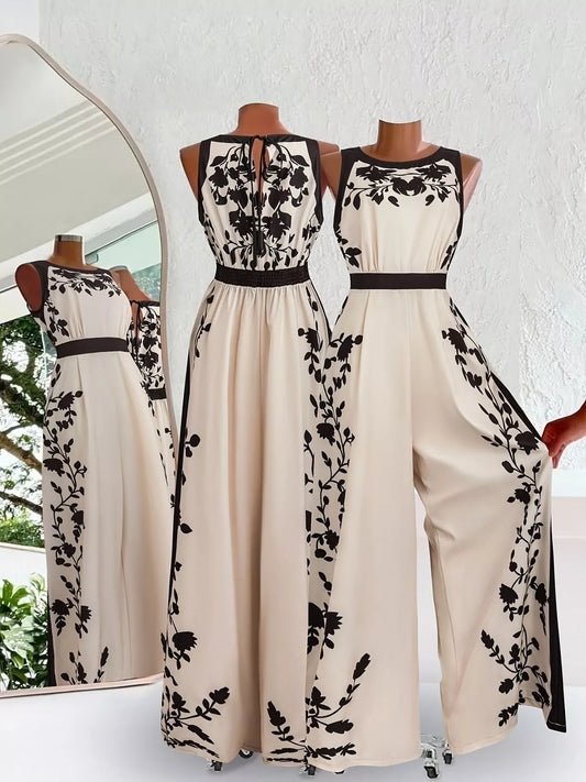 Printed Sleeveless Wide Leg Jumpsuit