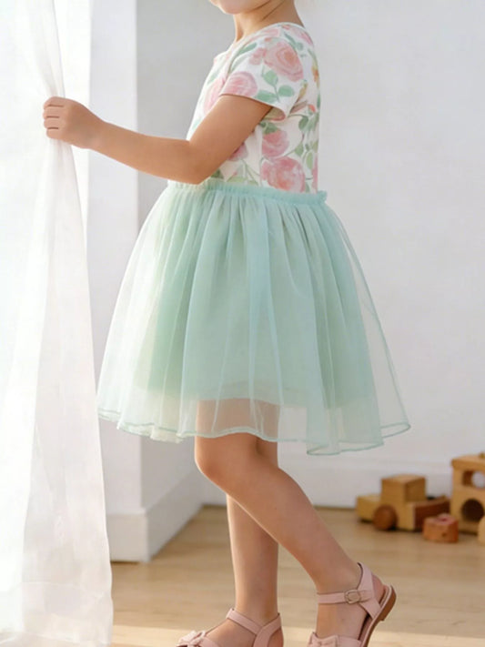 Children's Floral Print Tulle Dress