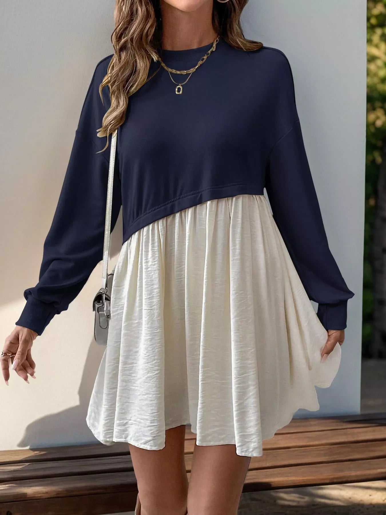 Two-Tone Dropped Shoulder Dress