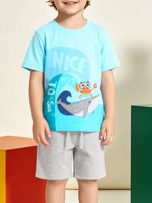 Children's Graphic Round Neck Tee and Shorts Set