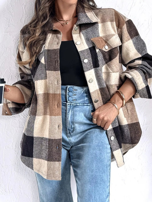 Plaid Button-Up Long Sleeve Shirt
