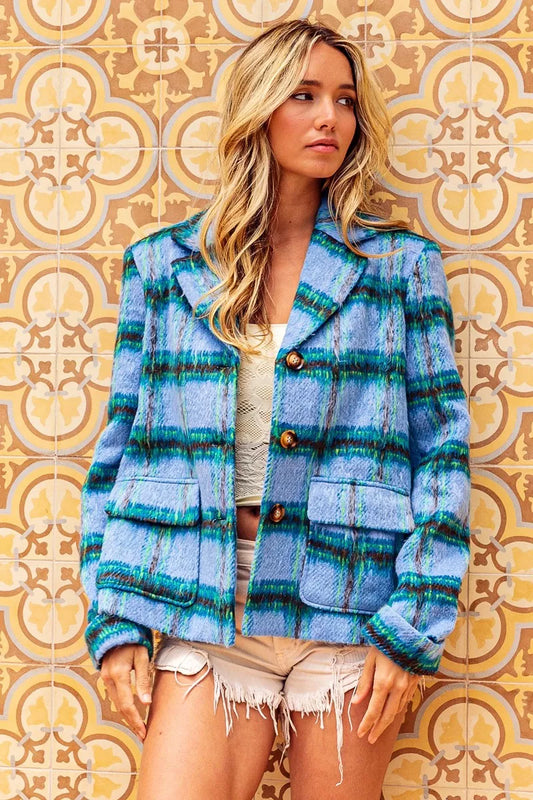 BiBi Flap Pockets Brushed Vintage Plaid Jacket