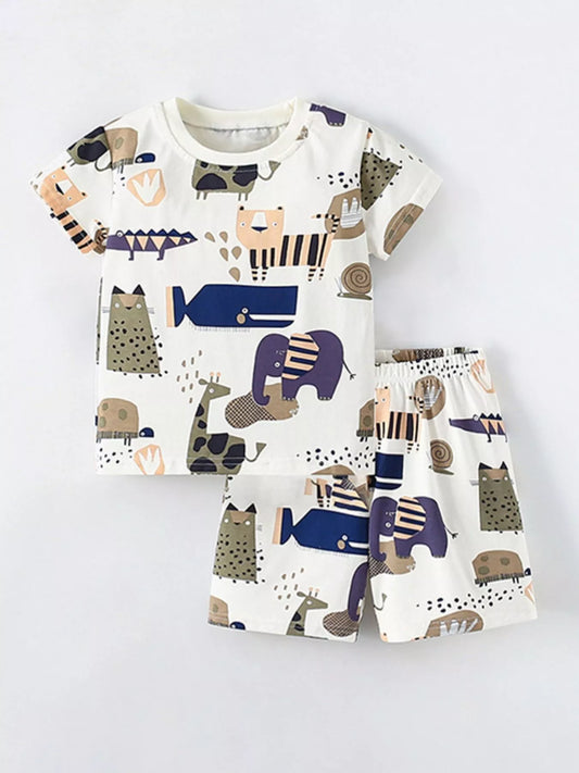 Children's Animal Print Short Sleeve Tee and Shorts Set