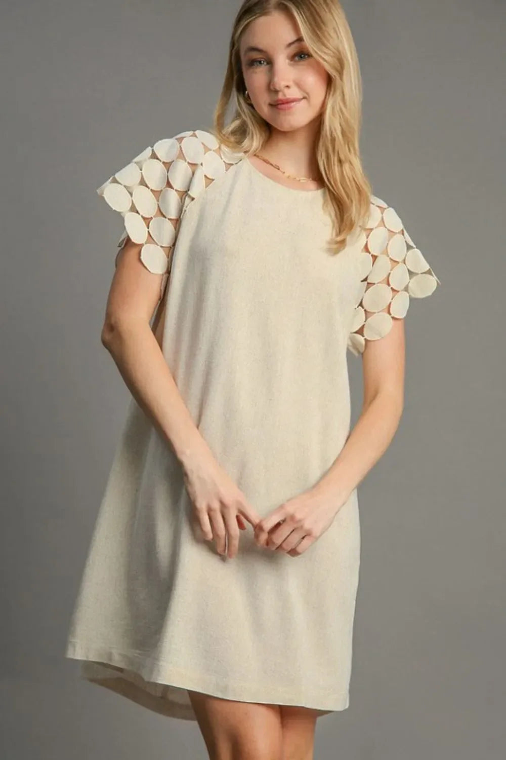 Umgee Full Size Round Neck Mini Dress Plus Size