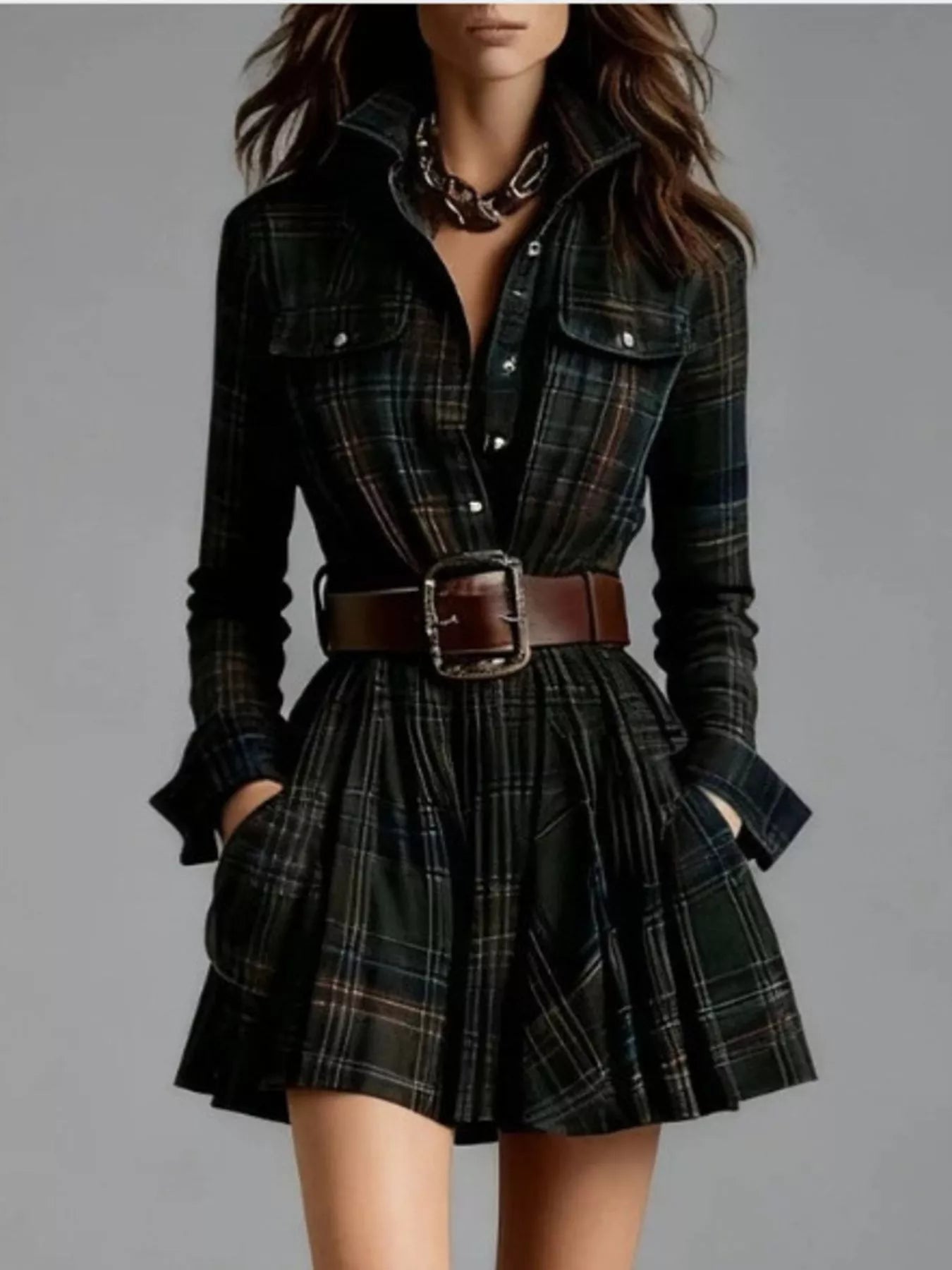 Button Front Long Sleeve Shirt Dress