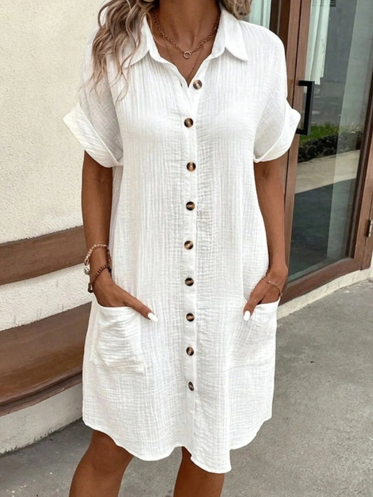 Casual Button Down Shirt Dress with Pockets