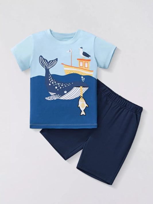 Children's Whale Graphic Short Sleeve Tee & Shorts Set