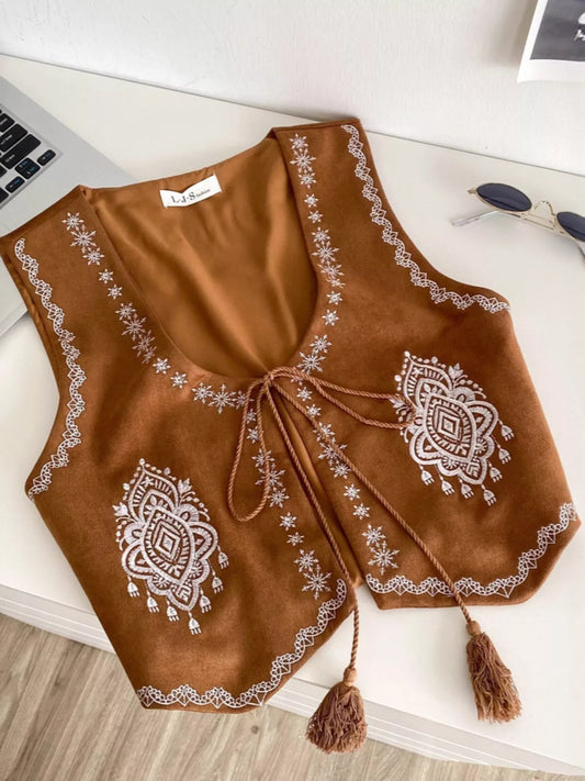 Embroidered Tassel Vest Coat