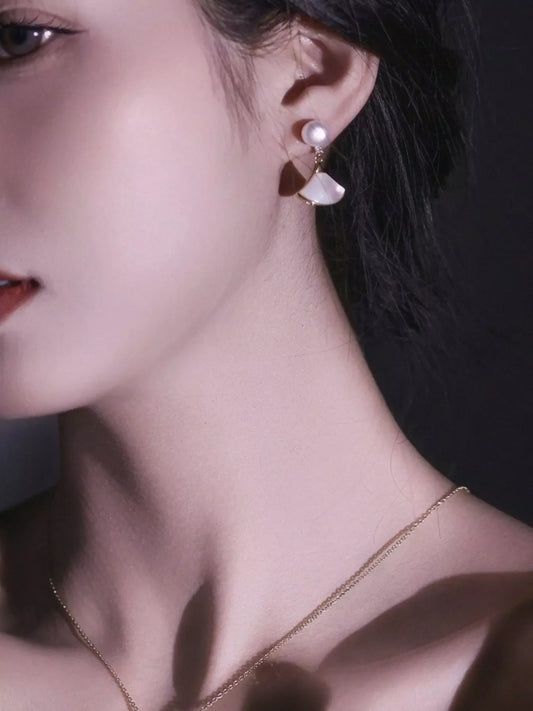 Fan-Shaped Pearl Drop Earrings